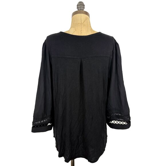FORTUNE + IVY Mixed Media Blouse M Crepe Front Knit Back Black Tunic NEW B88 - Picture 3 of 5